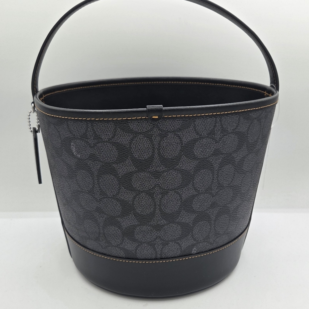 Coach Halloween Bucket Tote Bag C Logo AOP Cat & Moon Stars CW536 Black & Gray - Picture 3 of 9
